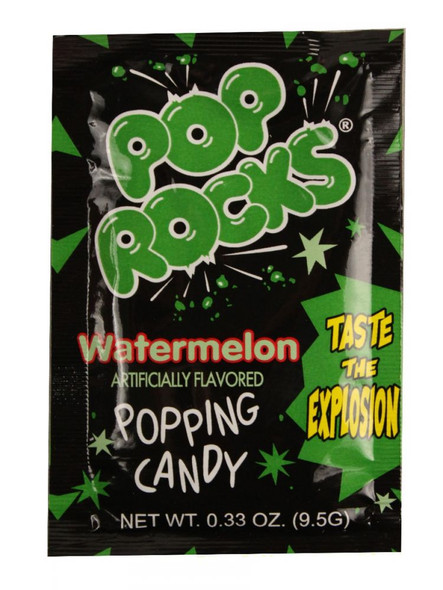 Pop Rocks watermelon popping candy, 24 pack. Mouth-watering green novelty candy, perfect for parties.
