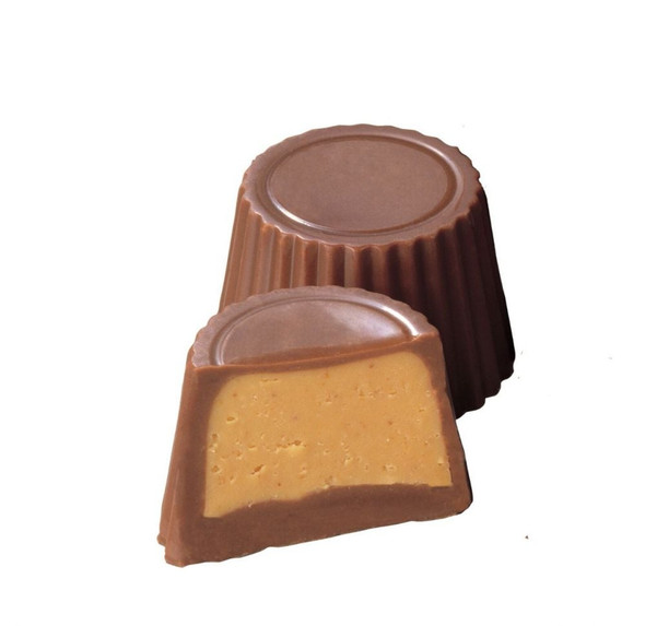 Asher's Sugar Free Milk Chocolate Mini Peanut Butter Cups, brown milk chocolate, creamy tan peanut butter, approx 35 per pound, 1/2in.