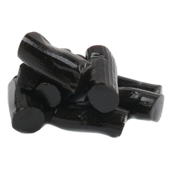 Finnska Soft Black Licorice, glossy black Finnish candy bites. Approx 90 pieces per pound.