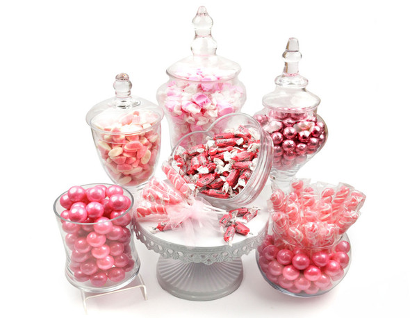 "It's a Girl" baby shower pink candy buffet, 13lb assorted gumballs, pearl pink lollipops, chocolate, gummy cake, taffy.