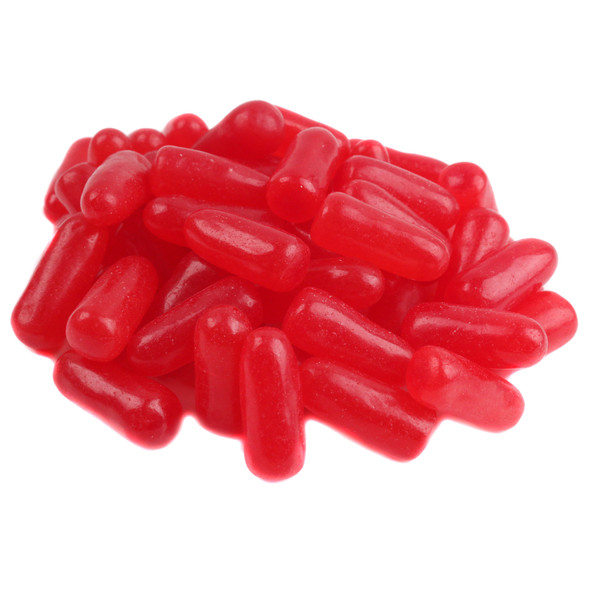 Hot Tamales chewy red cinnamon candy, spicy flavor, approx 225 pieces per pound.