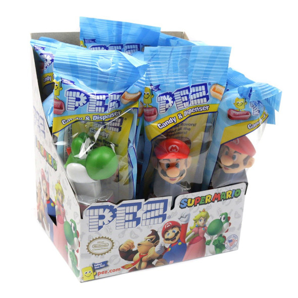 12 Nintendo Pez dispensers: Mario, Peach, Yoshi, Donkey Kong characters. Individually wrapped with candy refills, gluten-free.