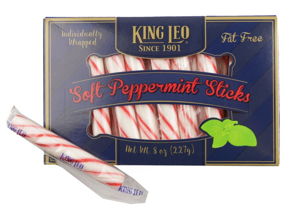 King Leo Soft Peppermint Sticks, 120 white and red striped sticks, 6 packs, classic Christmas peppermint candy