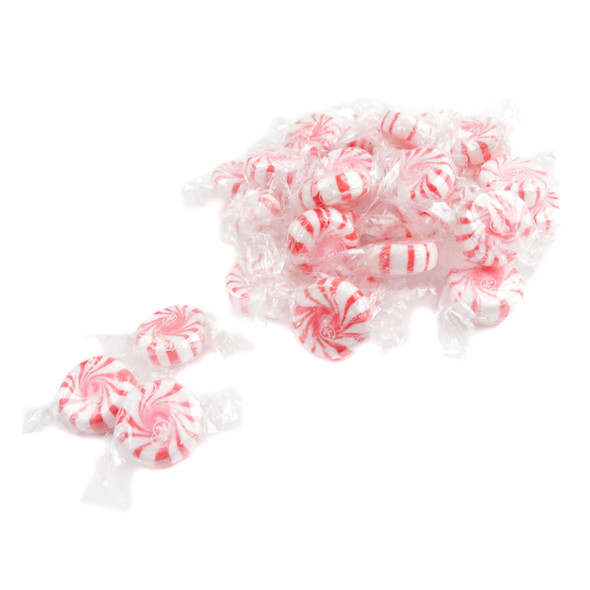 Colombina Peppermint Starlight Mints, white with red stripes, individually wrapped. Approximately 100 pieces per pound.