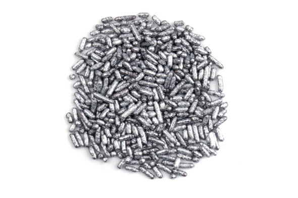 Bright, shiny silver sprinkles, ideal for baking, cupcakes, cookies, ice cream, New Year's Eve, and wedding candy.