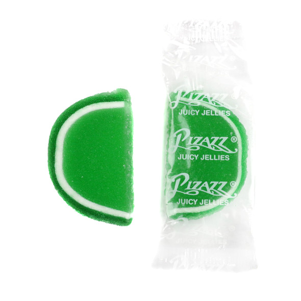 Sour Apple Jelly Fruit Slices, individually wrapped, sugar-drenched green candy, approx 32 per pound.