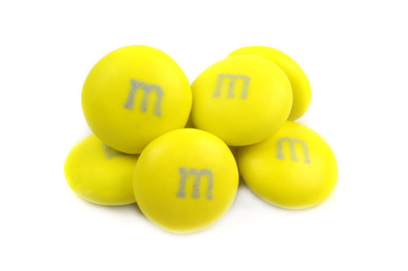 Bright yellow M&M's, approximately 500 per pound, perfect for baby showers, candy buffets, and parties.