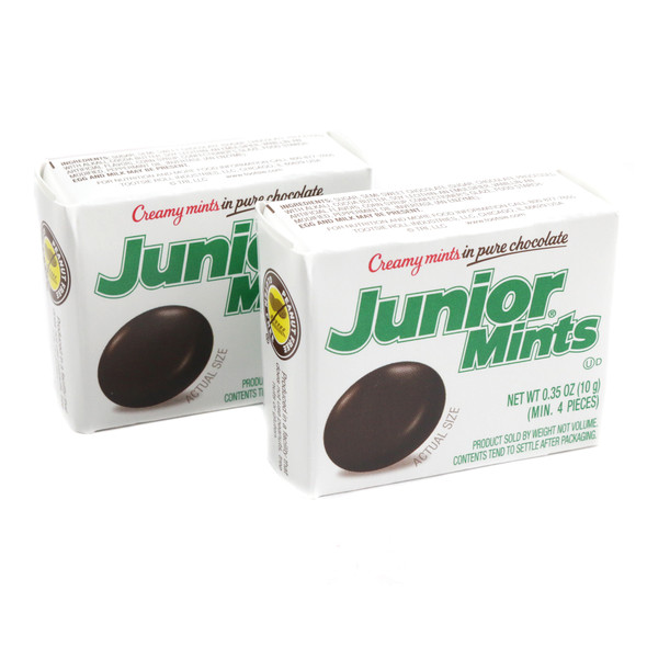 Junior Mints Fun Size, 72 individually wrapped pieces, creamy white mint centers, rich dark chocolate coating, mini bite-sized.