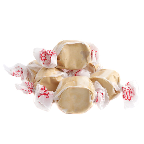 Individually wrapped Butterscotch Salt Water Taffy, sweet creamy yellow-brown pieces, Taffy Town, approx 65/lb.