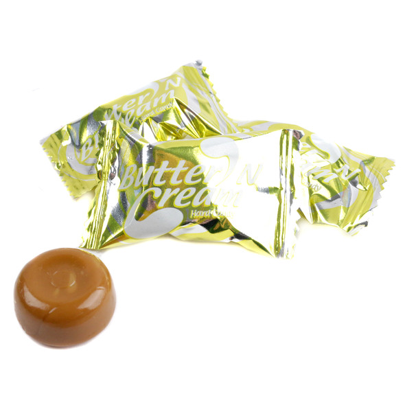 Colombina Butter Toffee Hard Candy, buttery gold candy, individually wrapped in elegant gold foil.
