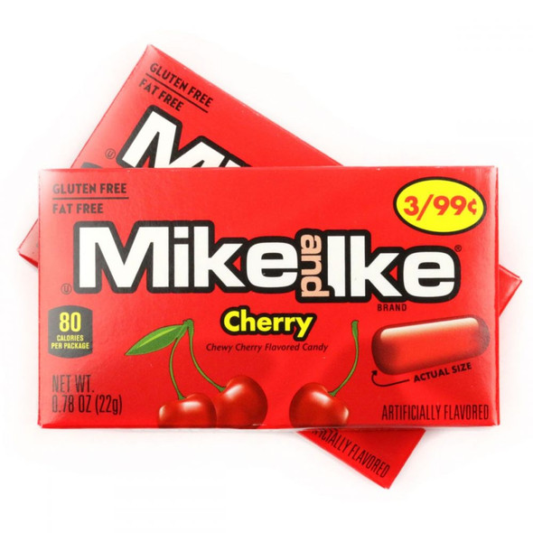 Mike and Ike Cherry candy, 24 red chewy .78 oz packs, nostalgic retro USA made treat.