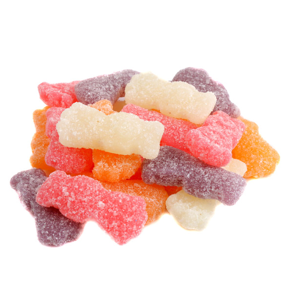 Vibrant Tropical Sour Patch Kids, assorted chewy candies. Paradise Punch, Pineapple, Tropical Twist, Passion Fruit flavors. Approx 160 pcs.