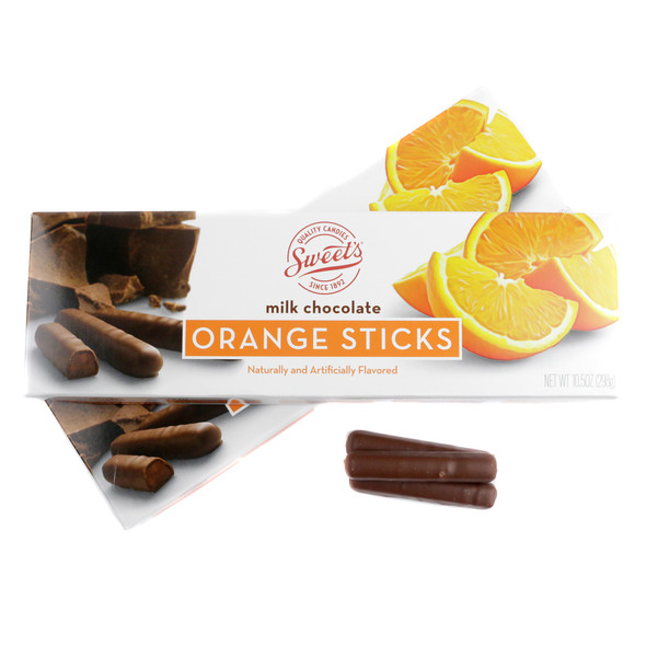 image of sweets milk chocolate orange sticks candy gift boxes