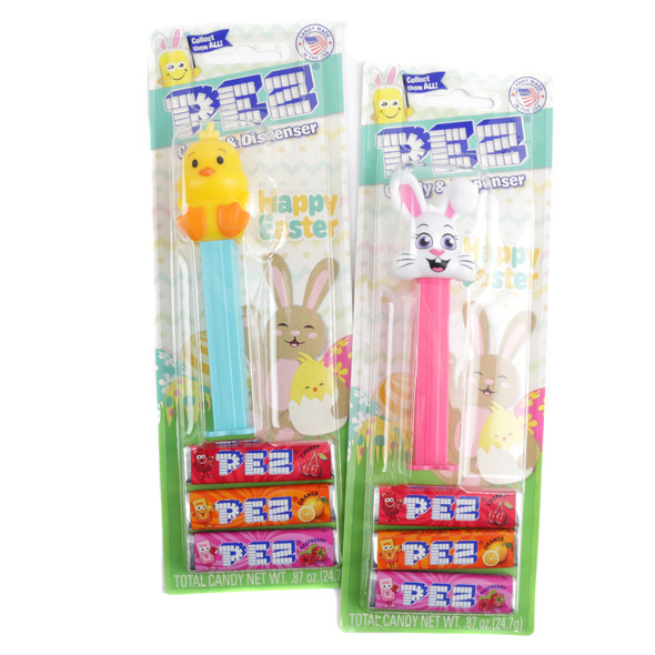 Easter Pez 6 piece blister pack, assorted pastel bunny, chick, lamb dispensers with candy refills.