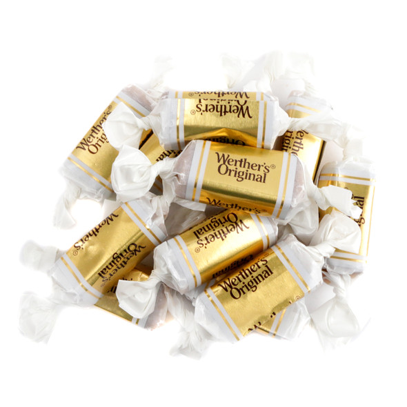 Brown Werther's Caramel Chews, approx. 64 per pound, chewy caramel candy made with real butter and cream.