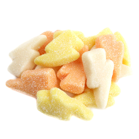 Sour Gummy Lightning Bolts, super sour gummy candy, lightning bolt shape, approx 65 per pound.