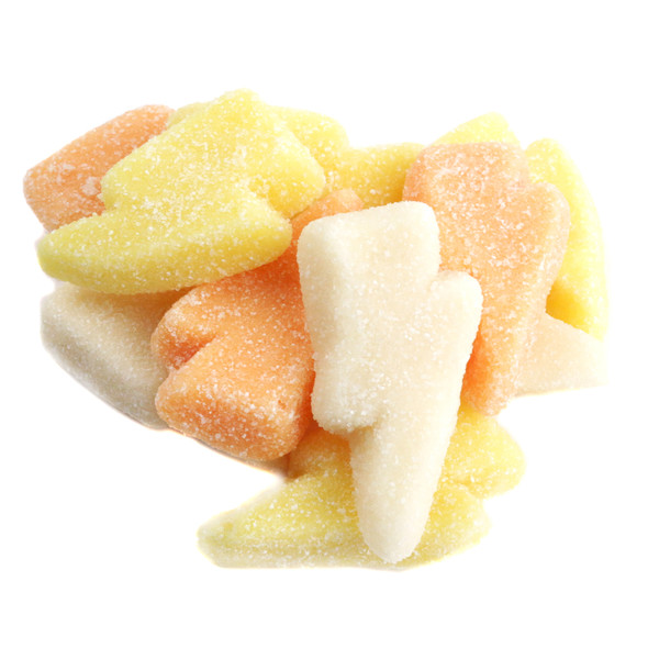 Sour Gummy Lightning Bolts. Super sour candy, approximately 65 pieces per pound.