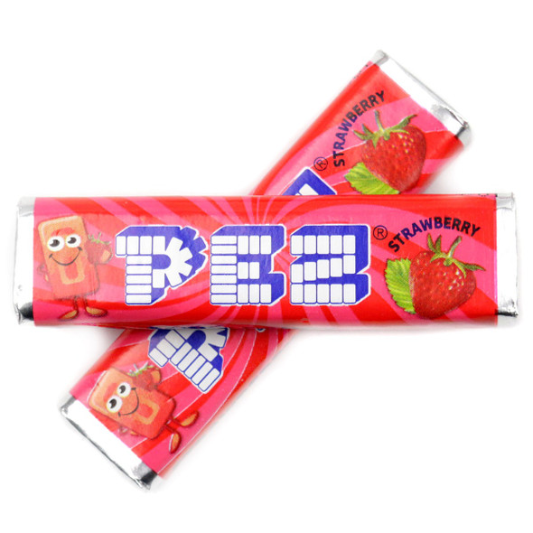 Vibrant red Pez Strawberry Refills, approx. 50 pieces per pound, for classic Pez dispensers.