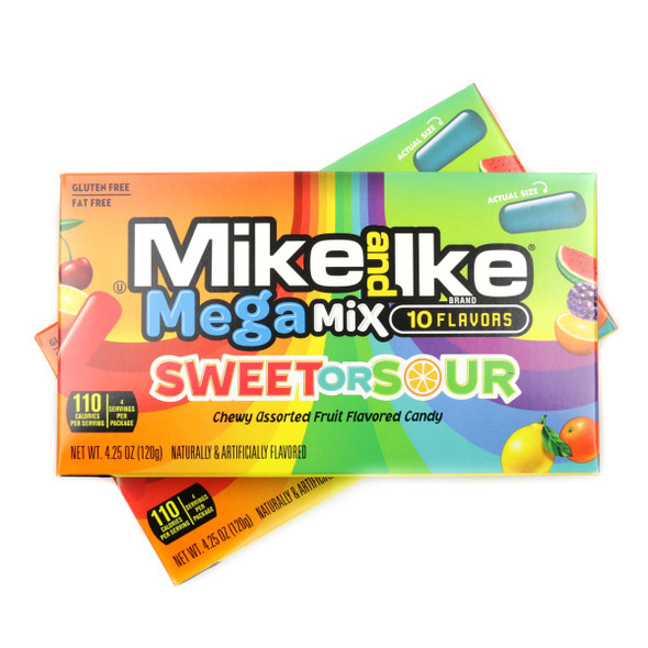 12 Mike and Ike Sweet or Sour theater boxes with colorful blue, red, yellow, orange, watermelon candy.