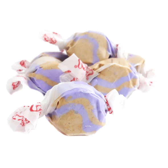 Taffy Town Salt Water Taffy Blackberry Crumble, vibrant purple, chewy whipped, approx 65 pieces per pound.