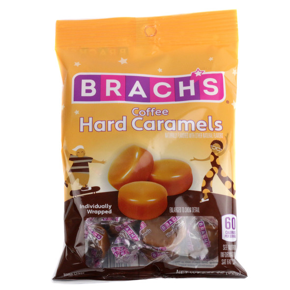 Brach's Coffee Nips 3.25oz bag, rich brown coffee hard candies, approx 14 pieces.