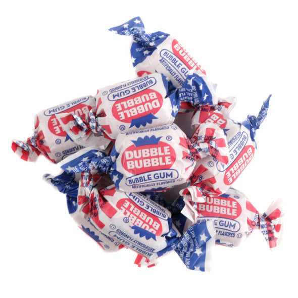 Dubble Bubble American Flag Gum, patriotic red white blue wrappers, individually wrapped bubble gum, approx. 72 pieces.