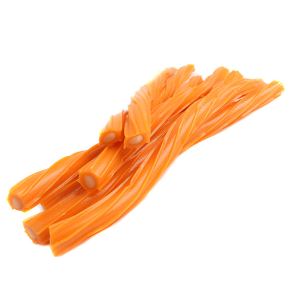 Bright orange Twizzlers Cream Pop chewy candy twists with a creamy orange center.