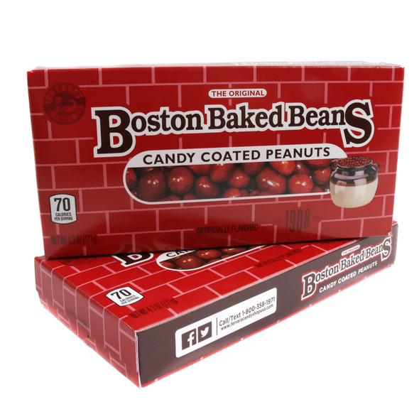 12 pack Ferrara Boston Baked Beans. Red candy-coated peanuts, sweet crunchy old-fashioned 4.3oz theater boxes.