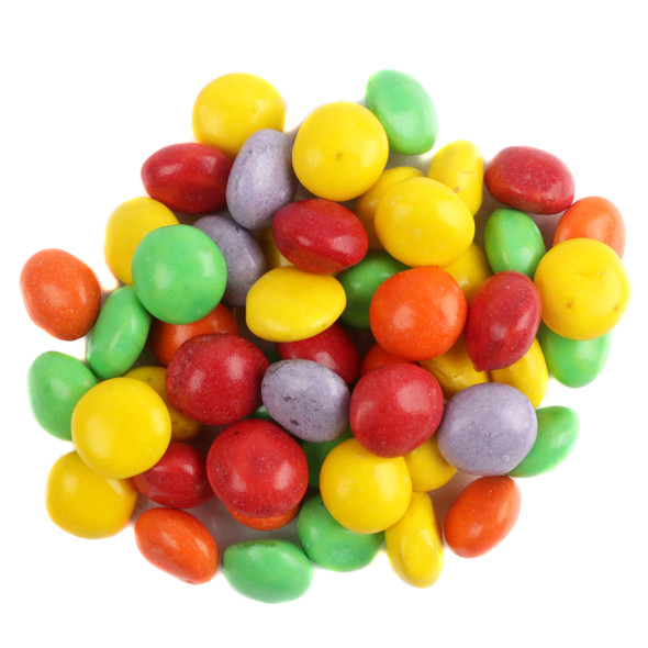 Colorful Blitz Bits Mini Fruit Chews, rainbow assortment of lemon, grape, strawberry, lime, approximately 630 candies per pound.