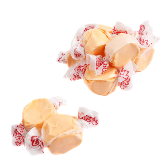 Colorful POG Passionfruit, Orange, Guava Salt Water Taffy. Tropical candy, chewy, sweet, approx. 65 pieces per pound.