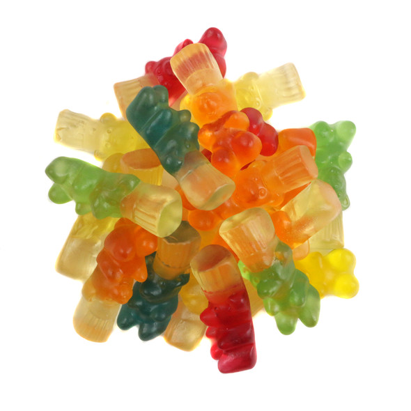 Herberts Best Gummy Bears, assorted fruit-flavored gummies in red, green, yellow, orange, pink, with vanilla chef hats.