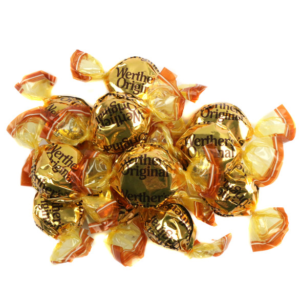 Werthers Original gold, creamy caramel filled hard candy, approx. 75 pieces per pound.