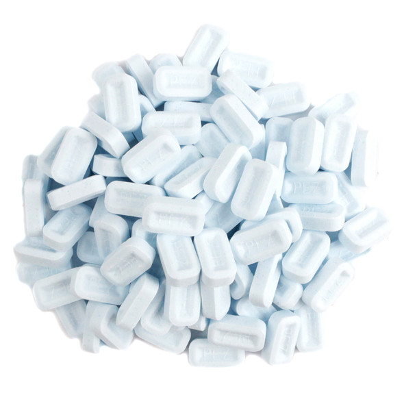 Pez Candy, sour blue raspberry flavor. Vibrant blue candies, sweet and sour, perfect for Pez dispensers.