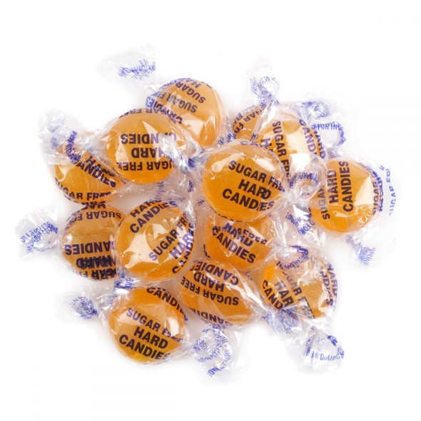 Individually wrapped Arcor Sugar Free Butterscotch Hard Candy, approx 75 golden-brown pieces per pound.