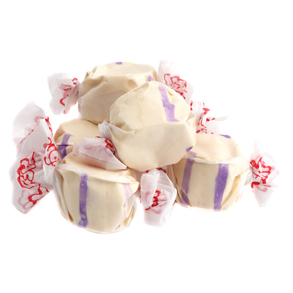 Taffy Town Honey Lavender Salt Water Taffy, purple and golden pieces, creamy texture, approximately 65 pieces per pound.