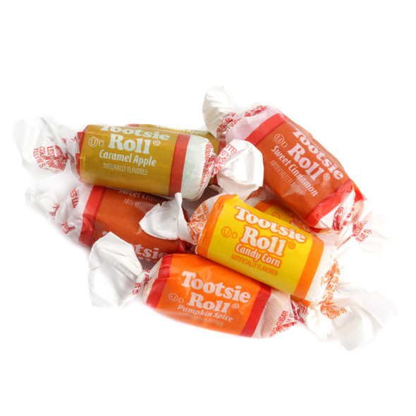 Tootsie Rolls Harvest Chews, approx 68 brown, orange, yellow, red chewy candies, individually wrapped.