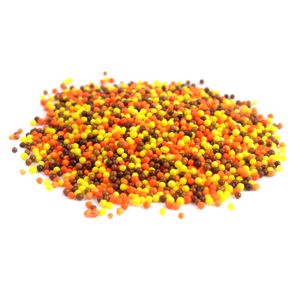 Autumn Mix Nonpareils Sprinkles, tiny edible yellow, orange, brown sugar beads for Fall and Thanksgiving baking.