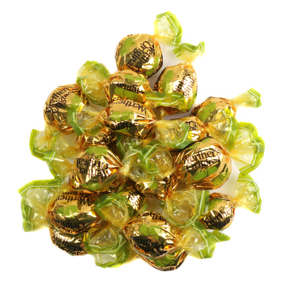 Golden-brown Werthers Original Caramel Apple hard candies, creamy apple-filled, individually wrapped