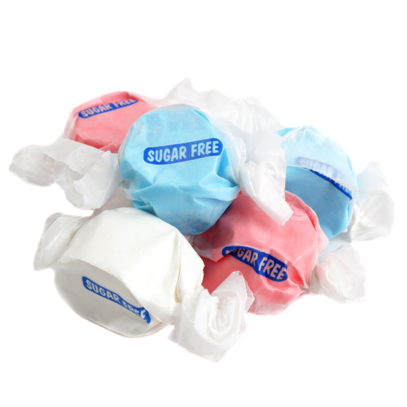 Red, white, blue Sugar Free Salt Water Taffy Patriotic Mix, Taffy Town, approx 65 pieces per pound.