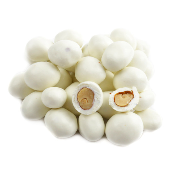 Delicious white yogurt covered peanuts, creamy sweet coating over crunchy nuts, approx. 290 per pound, ideal snack or party candy.