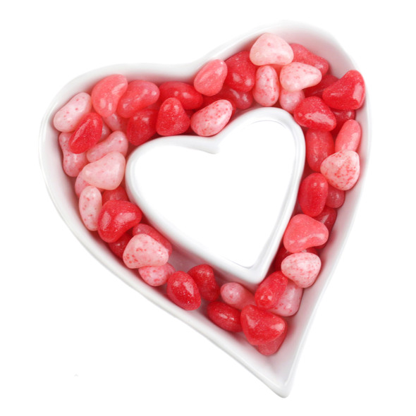 Approximately 195 red heart-shaped Canel's Valentine Jelly Hearts, soft strawberry and cherry candies.