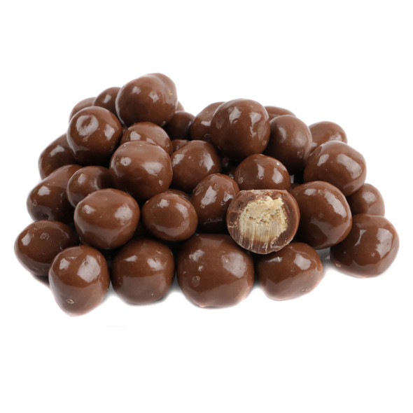 Albanese Milk Chocolate Caramel Bites, chewy caramel enrobed in milk chocolate, approx 250 per pound.