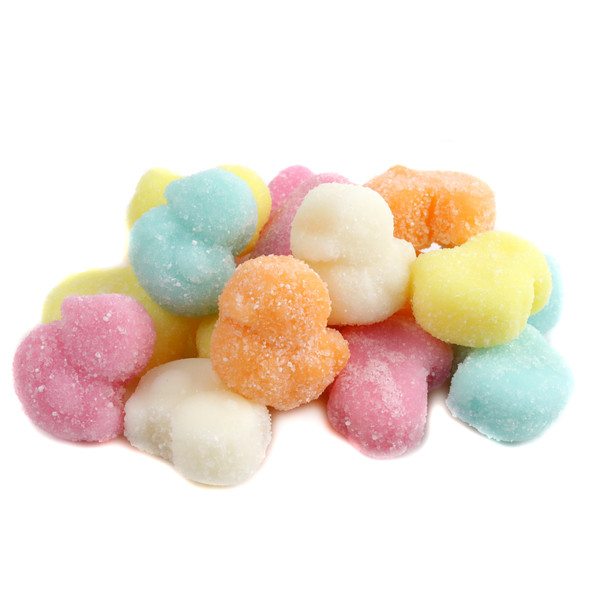 Albanese Sour Gummy Easter Chicks candy, approx 110 fruity gummies per pound.