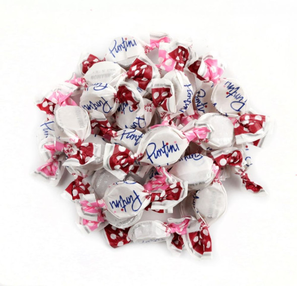 Puntini Cinnamon twist-wrapped Italian jujubes, dainty red candies, approx 530 per pound, ideal for Valentine's Day.