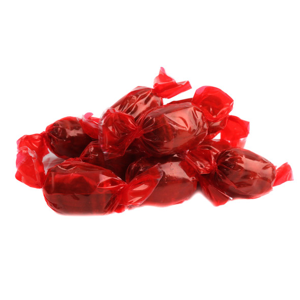 Primrose Root Beer Barrels hard candy, individually wrapped, brown, barrel shape, approximately 60 pieces per pound.
