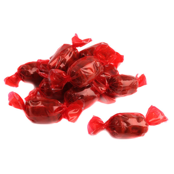 Brown Primrose Root Beer Barrels hard candy, individually wrapped, barrel-shaped, approximately 60 pieces per pound.
