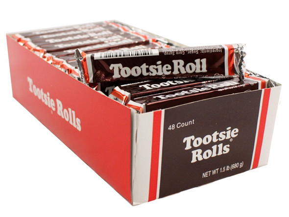 Tootsie Roll 12 packs, 48-count. Brown classic chewy chocolate candy, total 576 pieces.