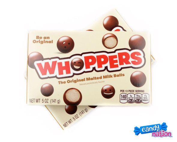 Whoppers chocolate malted milk balls, 12x 5oz theater boxes. Classic retro candy.