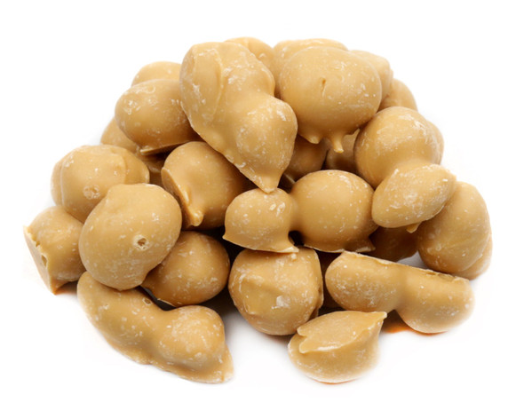 Roasted peanuts double dipped in golden brown maple coating, 30 lb case. Approx 175 pieces per pound.