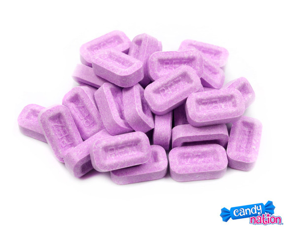 Vibrant purple Pez candy, grape flavor, in a 20 LB bulk case. Approx 12,000 pressed candy pieces.